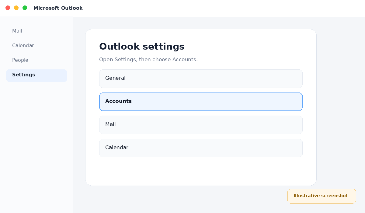 Outlook account settings screen