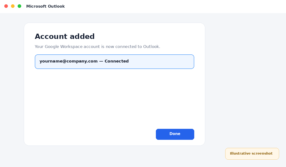 Outlook account setup completed